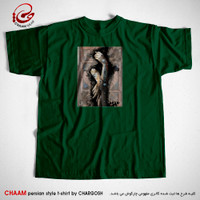 تیشرت سبز هنری ایرانی با طرح از دست تو در پای فتادند چو گیسوی برند چام 7549
