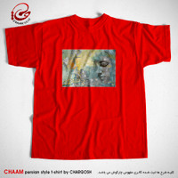 تیشرت قرمز هنری ایرانی با شعر ای عشق، همه بهانه از توست برند چام 8129