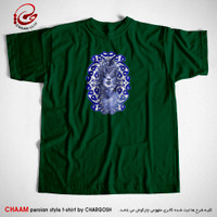 تیشرت سبز هنری ایرانی با طرح وه چه بی‌ رنگ و بی‌ نشان که منم برند چام 9521