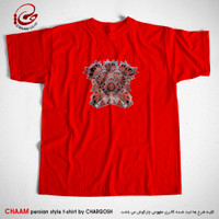 تیشرت قرمز هنری ایرانی با طرح گره های مقرنس از برند چام 11016