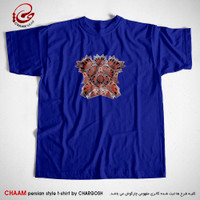 تیشرت آبی هنری ایرانی با طرح گره های مقرنس از برند چام 11016