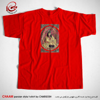 تیشرت قرمز هنری ایرانی با طرح آنتیک دختر چوپون برند چام 11020