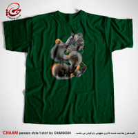 تیشرت سبز هنری ایرانی با طرح آخر این تن اسب توست برند چام 22301
