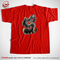 تیشرت قرمز هنری ایرانی با طرح آخر این تن اسب توست برند چام 22301
