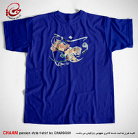 تیشرت هنری آبی ایرانی با طرح در بازار عشق جان و نور دیده ام برند چام 22302