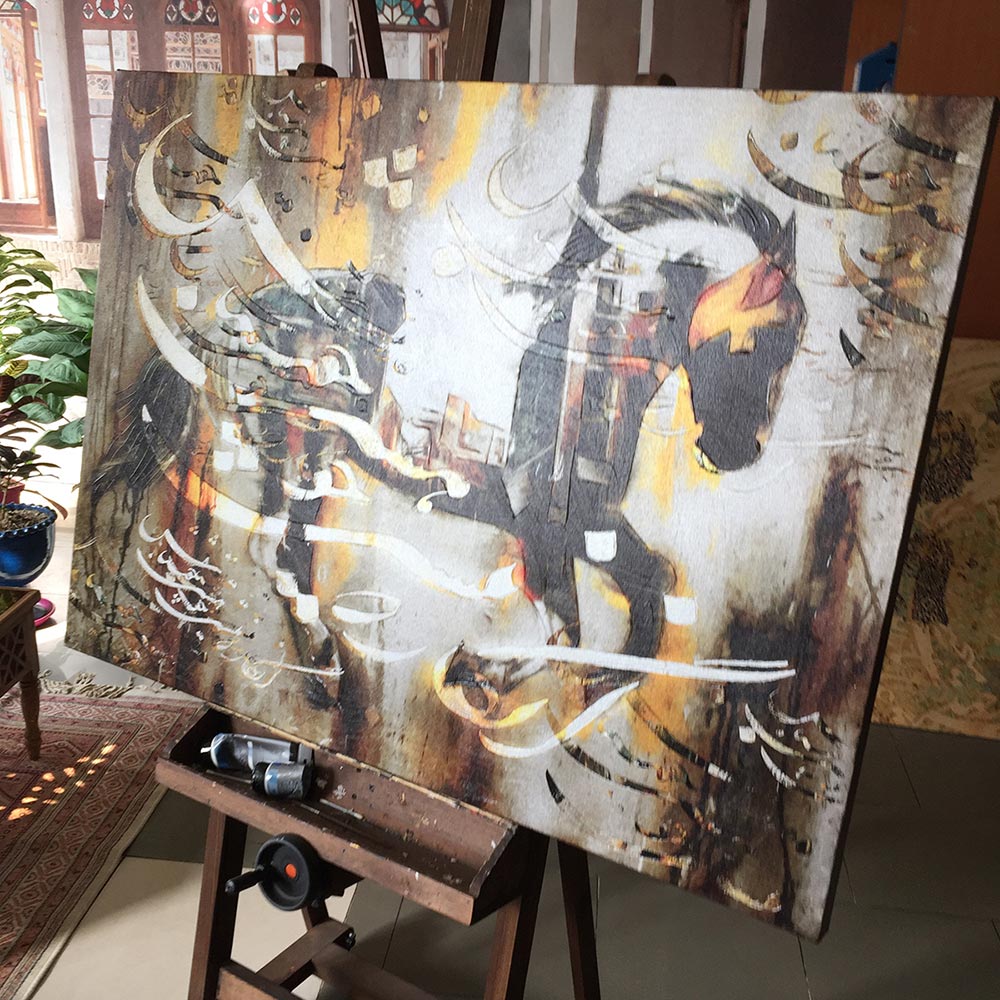 تابلو اسب خوشنویسی شعر خیام چو هستی خوش باش