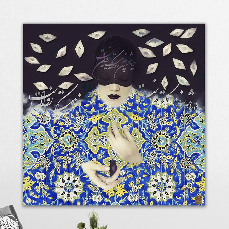 تابلو نقاشی خط دختر قایق ران  رودی که روان است