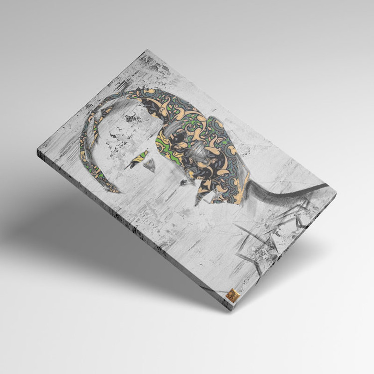 Modern face painting with Iranian motifs in the shadow of a profile, from Chargoosh Gallery, model 2882