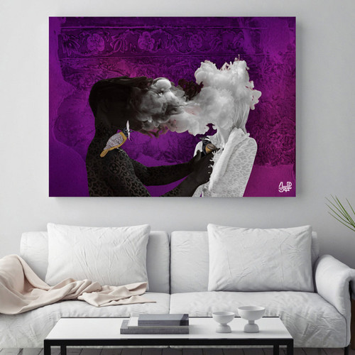 تابلو وصال دو معشوقه در حجاب مه، پرواز عشق در خاطرات از گالری چارگوش مدل 2909