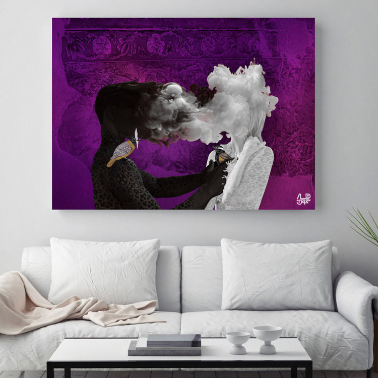 تابلو وصال دو معشوقه در حجاب مه، پرواز عشق در خاطرات از گالری چارگوش مدل 2909