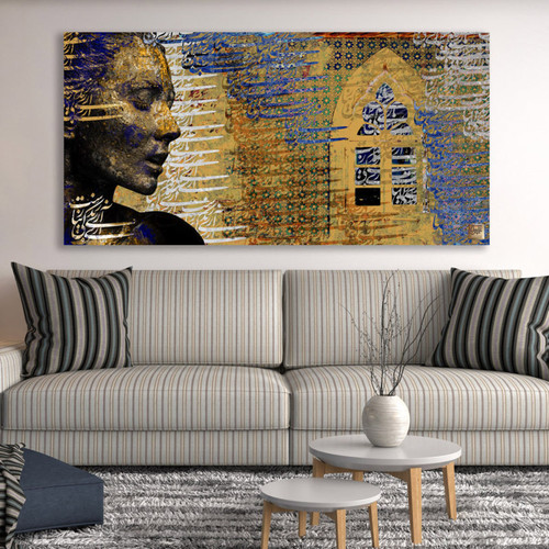 تابلوی نقاشی خط چهره ای رو به پنجره جاودانگی شعر کسرایی زندگی از گالری چارگوش مدل 2579