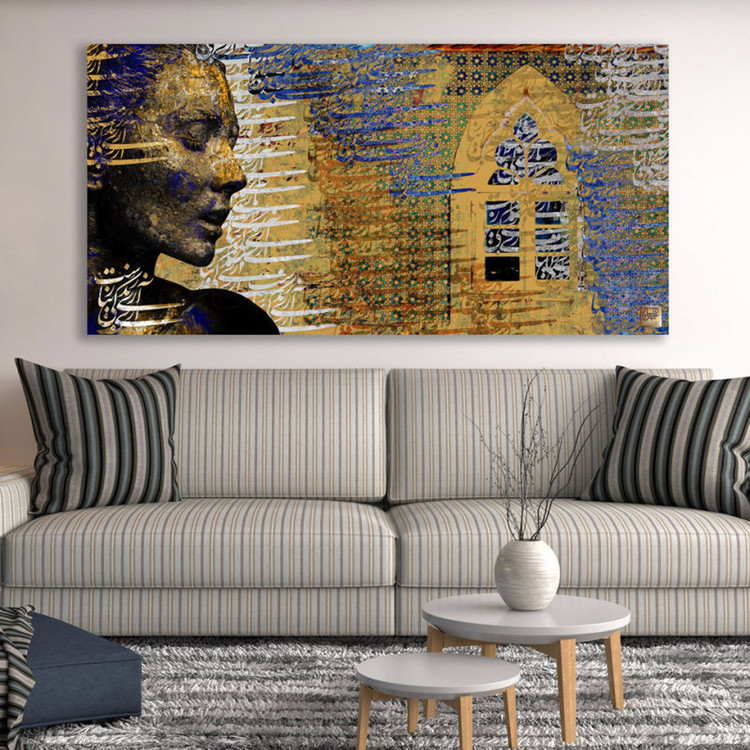 تابلوی نقاشی خط چهره ای رو به پنجره جاودانگی شعر کسرایی زندگی از گالری چارگوش مدل 2579