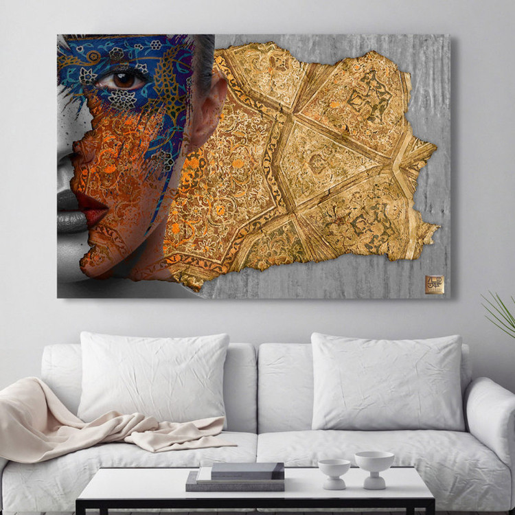 تابلو صورت و چهره محو شده در نقوش سنتی هنری با الهام از شعر مولانا مدل 2585