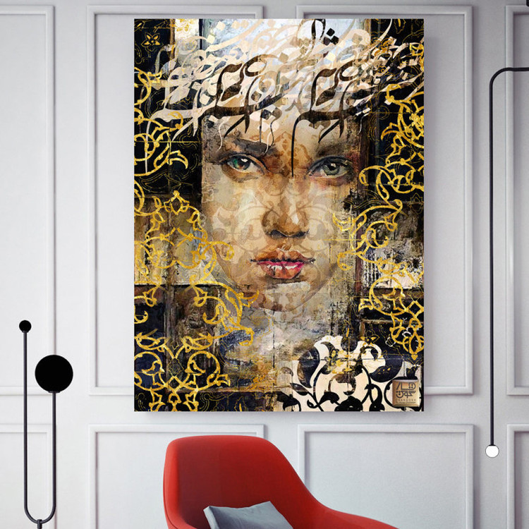 تابلو خطچهره تمنای صورت معشوق با شعر حافظ گالری چارگوش مدل 2780