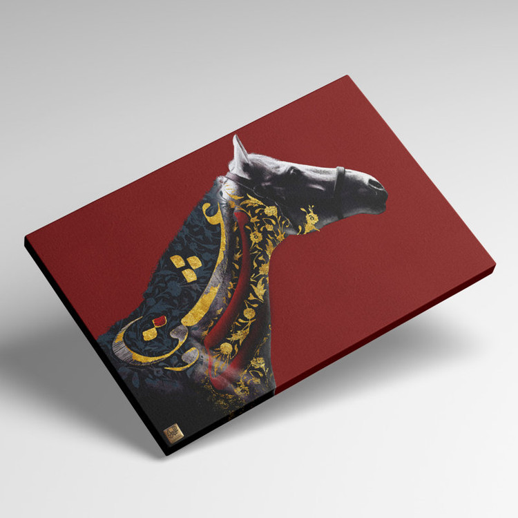 تابلو اسب ایرانی با شعر حافظ ای دل مباش یکدم خالی ز عشق و مستی اثر گالری چارگوش مدل 2953