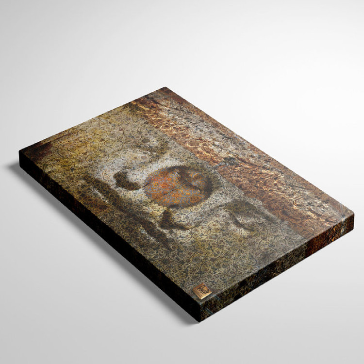 تابلو تجمیع دو چهره درون هم یکی شده در دایره ای از گنبد آسمان و شعر حضرت حافظ گالری چارگوش مدل 5510