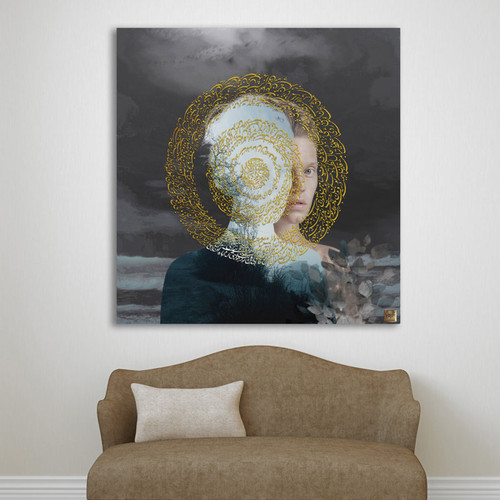 تابلو رودرویی من با من در میان دایره شعر طلایی حافظ تلاطمِ امواج و نسیم گیسوی یار اثر گالری چارگوش