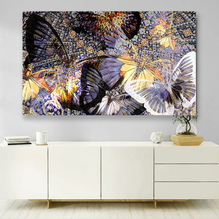 تابلو بوم هنری مدرن ایرانی پروانگی ها گالری چارگوش مدل 2948