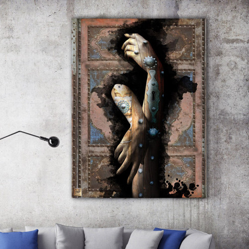 تابلو معاصر دستانی با کلید از پس قفل و در آستان دولت دوست اثر گالری چارگوش مدل 7579