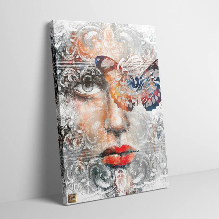 تابلوی صورتی در آغاز پروانگی با شعر مولانا تابلویی از تولد روح در پرواز عشق گالری چارگوش مدل 2771