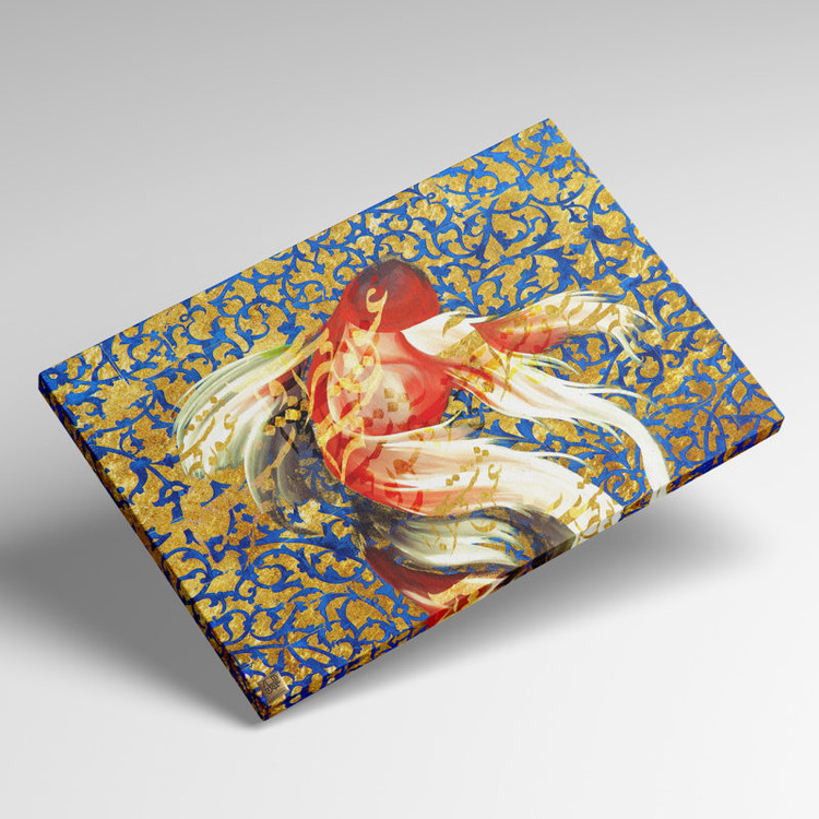 تابلو بوم طرح ماهی با شعری از سعدی پاکزاد مدرن ایرانی گالری چارگوش مدل 2765