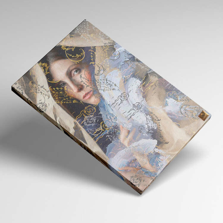 Modern painting of a lady in the desert breeze, the intersection of reality and dream, from Chargoosh Gallery, model 2870