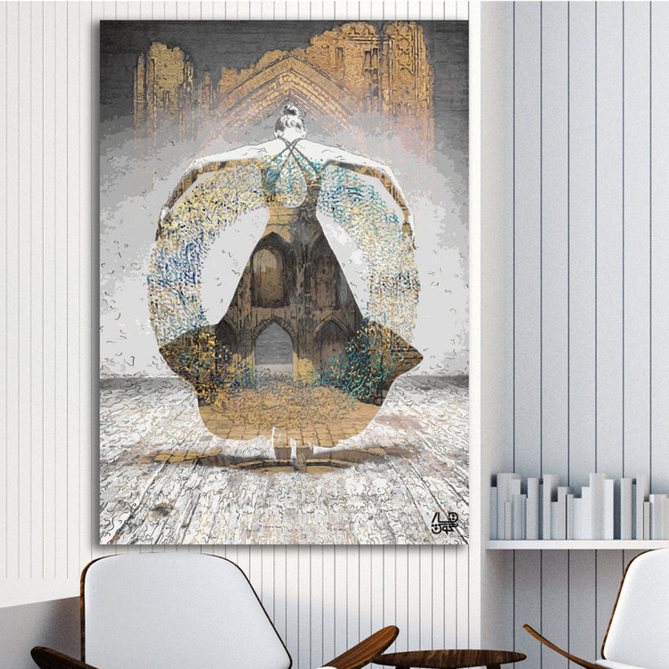 نقاشی بانویی در میان دایره عشق مولانا با شعر قطره تویی بحر تویی لطف تویی از گالری چارگوش مدل 2927