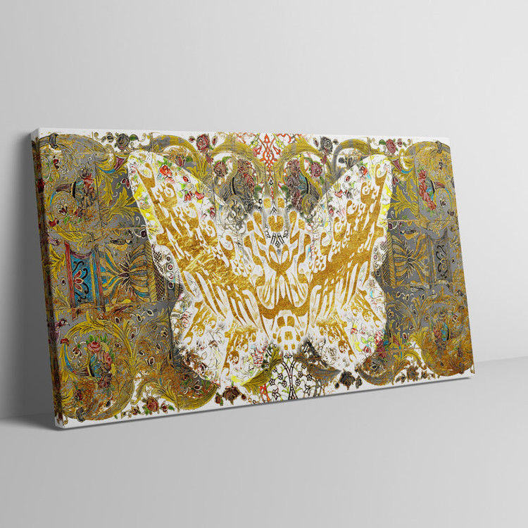 Butterfly painting, digital art canvas painting with the poem Omar Mani in brief by Hossein Manzavi, by Chargoosh Gallery, model 2779.1