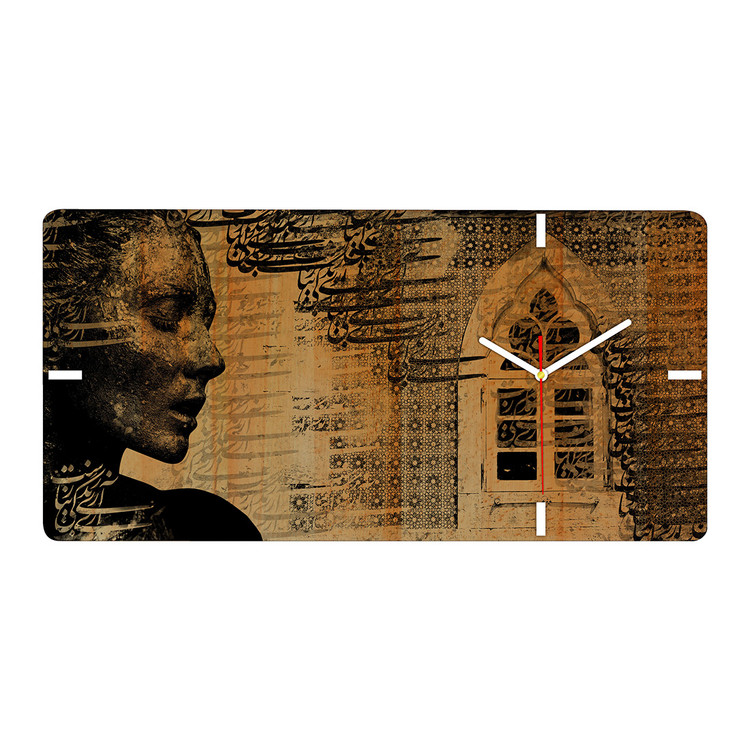 ساعت دیواری چوبی مدرن هنری با طرح چهره نیم رخ و شعر زندگی زیباست