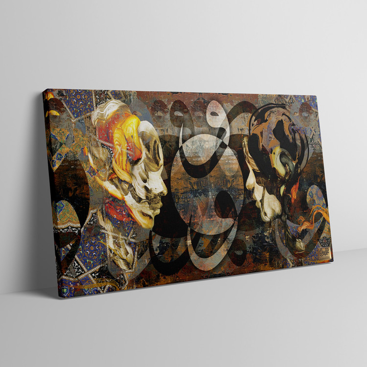 Buy a painting of two lovers facing each other with Rumi's poem "I Can't Get Enough of You" from Chargoosh Gallery, model 2729