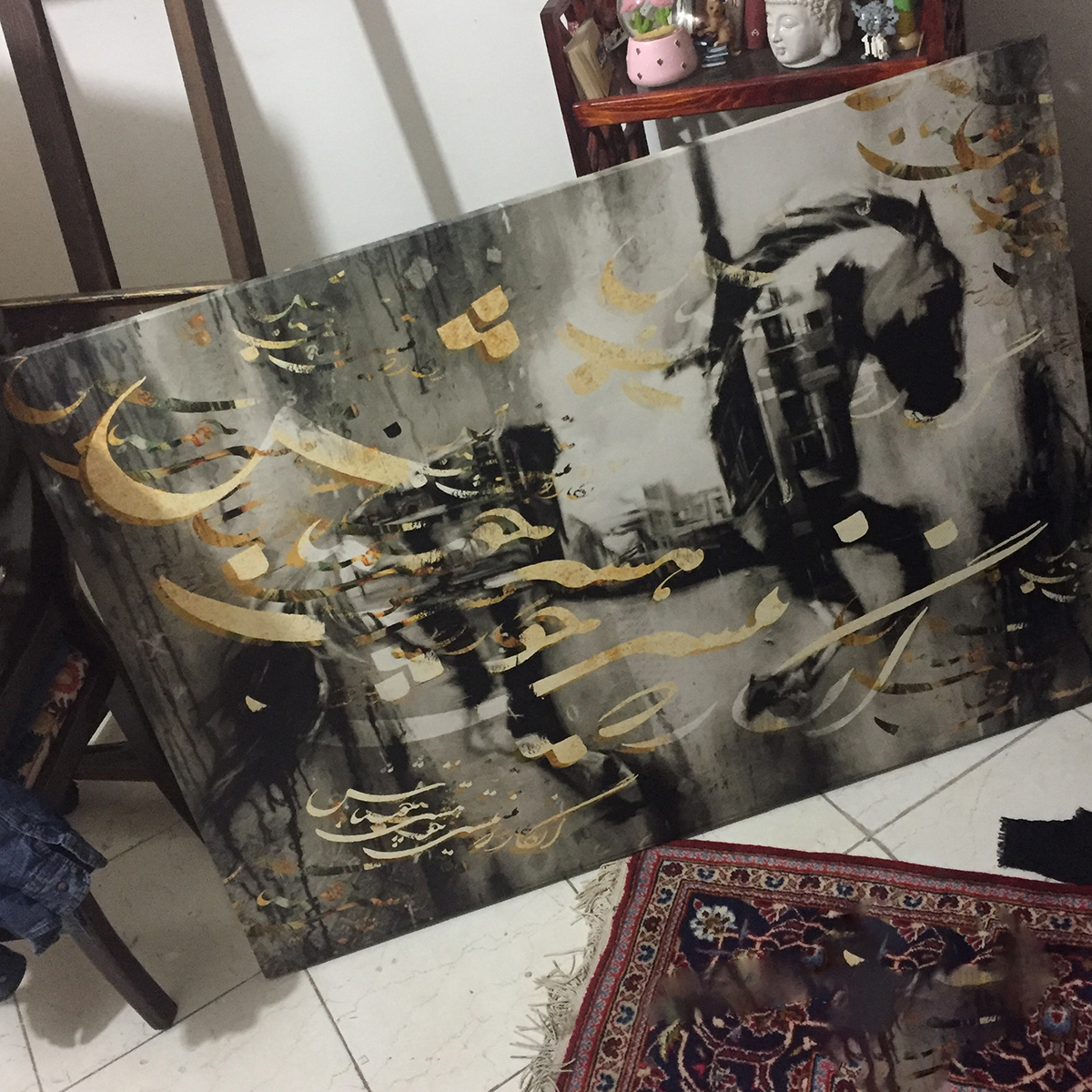 تابلو بوم نقاشیخط هنری مدرن ایرانی گالری چارگوش مدل 2560