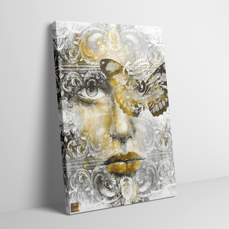 تابلو چهرهی دختری با پروانه و شعر مولانا تجلی آواز عشق آسمانی از گالری چارگوش