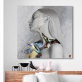 Modern painting of a white-haired lady praying in the garden, seen from inside, from Chargoosh Gallery, model 2953