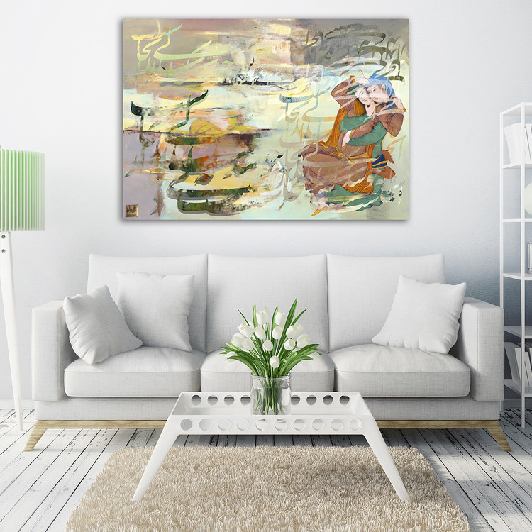 تابلو بوم نقاشیخط هنری مدرن ایرانی گالری چارگوش مدل 5551