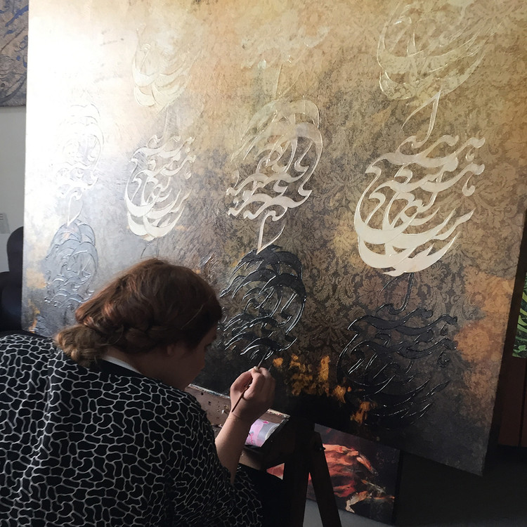 تابلو بوم نقاشیخط هنری مدرن ایرانی با شعر من همان سایه ی هیچم از گالری چارگوش مدل 2537