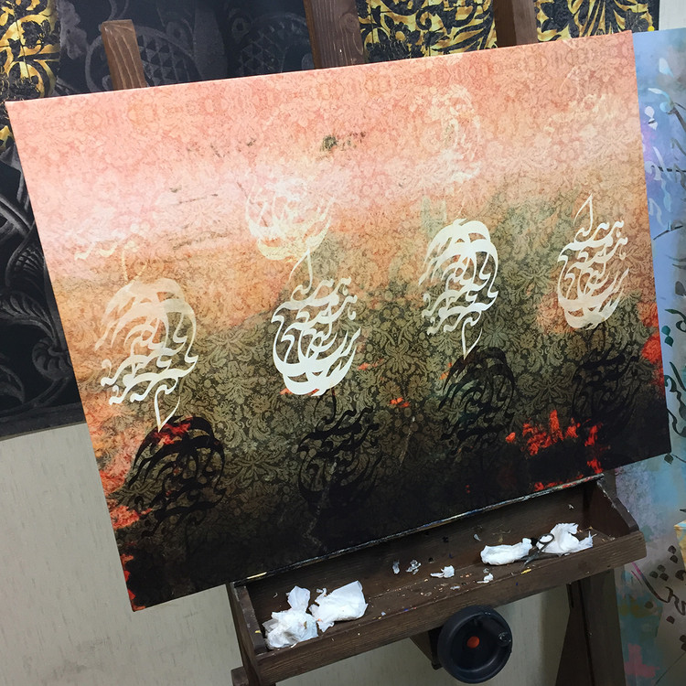 Calligraphy painting "Nothing in the shadows" with the poem "I am the shadow of nothing" by Chargoosh Gallery, model 2537