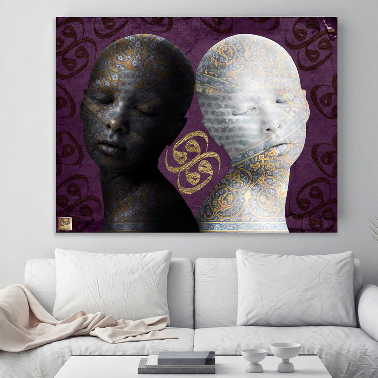 Painting of the duality of the face in the unity of love, the connection of soul and body in the mirror of art from Chargoosh Gallery, model 2742