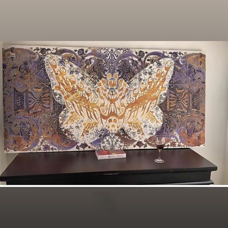 Eternal Butterfly Canvas Painting, Dance of Life on Khatire Tile from Chargoosh Gallery, Model 2779.1