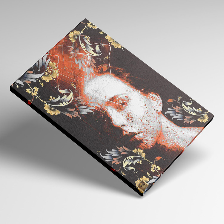 تابلو چهره بوم با طرح رخ در آتش با گلهای زیبای مدرن ایرانی از گالری چارگوش مدل 2891