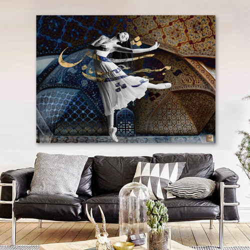 تابلو دختر بالرین در عمارت خیام با شعر چو هستی خوش باش از گالری چارگوش مدل 4528