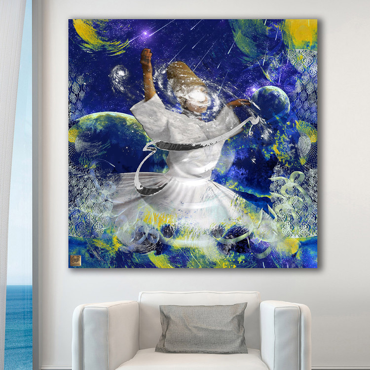 تابلو بوم نقاشیخط هنری مدرن ایرانی سمازن با شعر در ره دل چه لطیف است سفر هیچ مگو از گالری چارگوش 1102