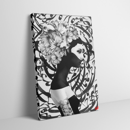 تابلوی نقاشی چهره ای در میان شعر حافظ خیال روی تو در هر طریق همره ماست گالری چارگوش مدل 2358