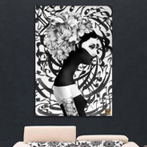 A painting of a face amidst Hafez's poetry. I think of you in every way. Chargoosh Gallery, Model 2358