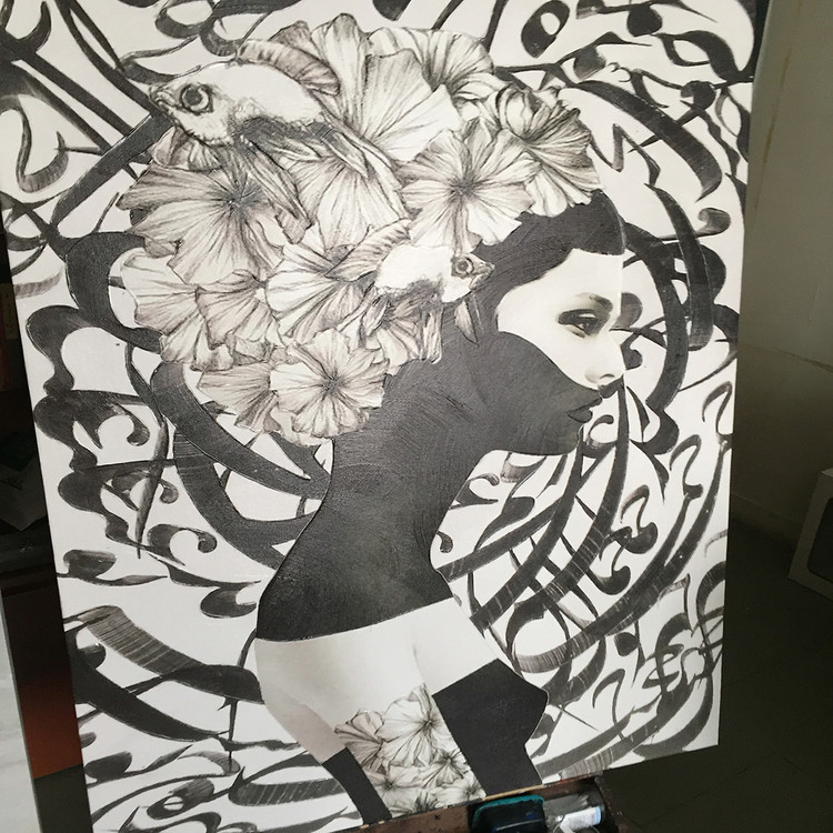 تابلو بوم نقاشیخط هنری مدرن ایرانی گالری چارگوش مدل 2358