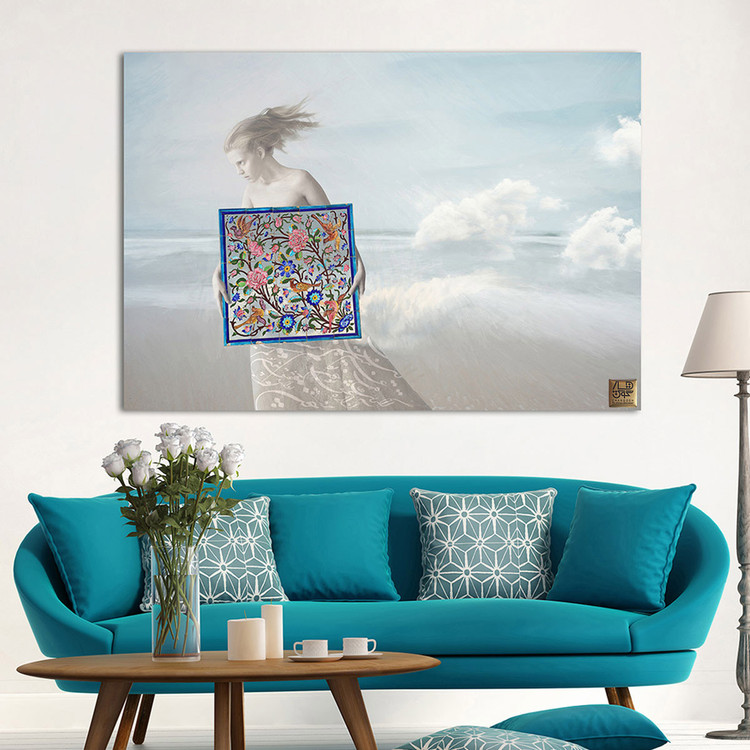 تابلو نقاشی بانوی ساحلی پژواک عشق و رهایی مولانا در قاب خاطرات از گالری چارگوش مدل 2522