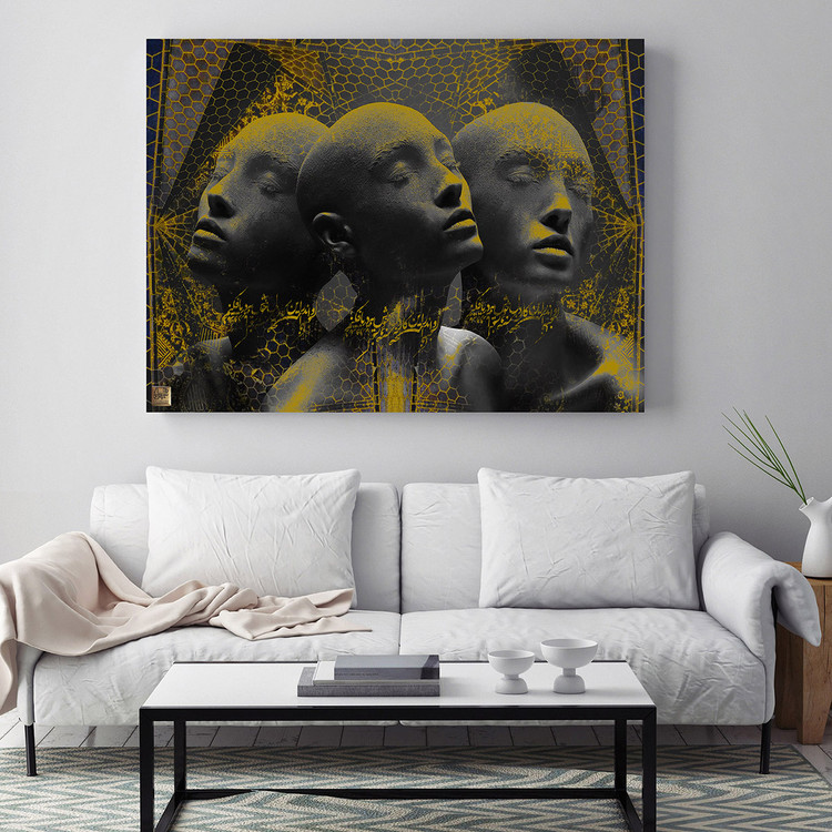 Modern painting of Adam and Eve praying in the wilderness with Hafez's poem from Chargoosh Gallery, model 2720