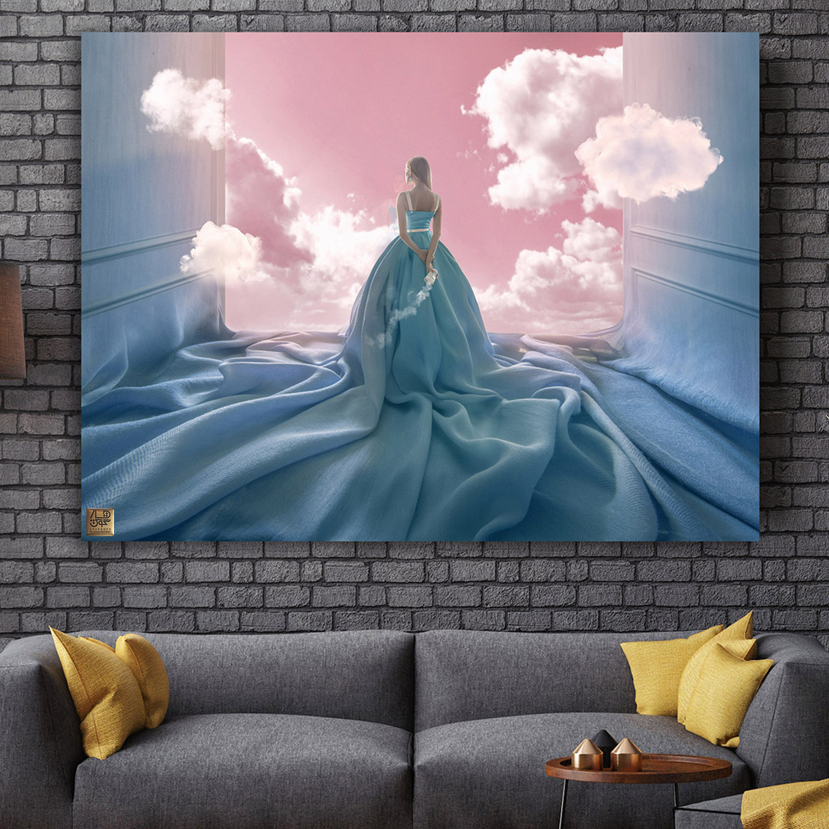 تابلو بوم دروازهای به سوی نور دختری در میان آسمان اثر گالری چارگوش مدل 2823