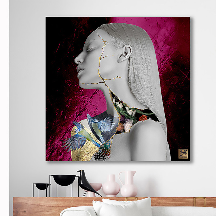 تابلو مدرن بوی خوش آشنا | طرح کینتسوگی و شعر حافظ با پرتره پلاتینی گالری چارگوش رز رد