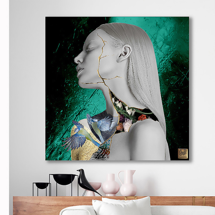 تابلو مدرن بوی خوش آشنا | طرح کینتسوگی و شعر حافظ با پرتره پلاتینی گالری چارگوش فیروزه