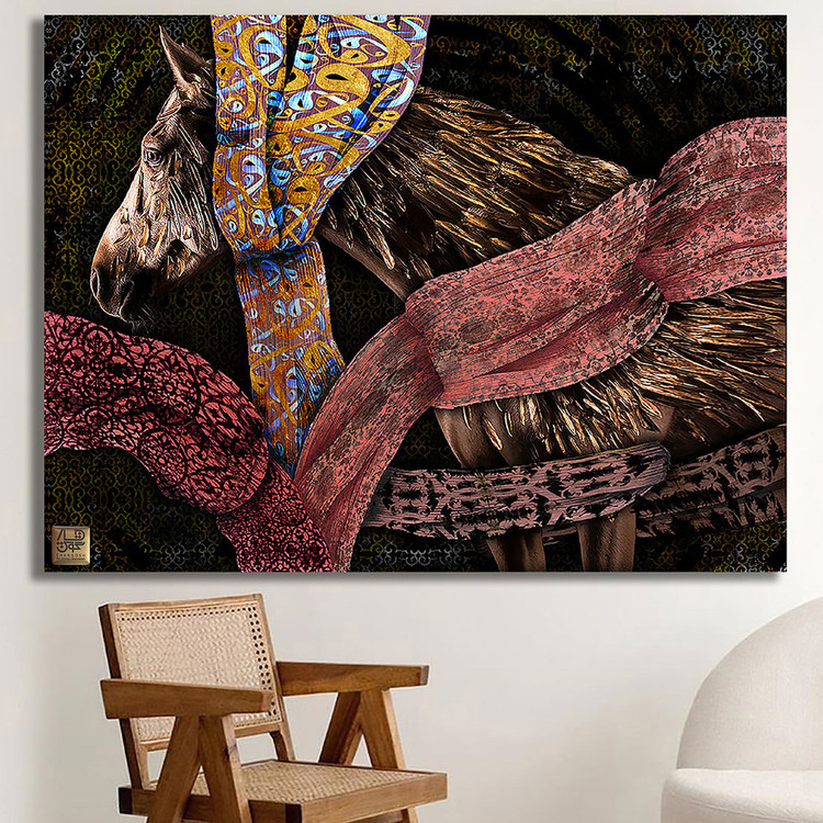نقاشی اسبی میان پارچه ها با الهام از شعر مولانا از گالری چارگوش مدل 2973